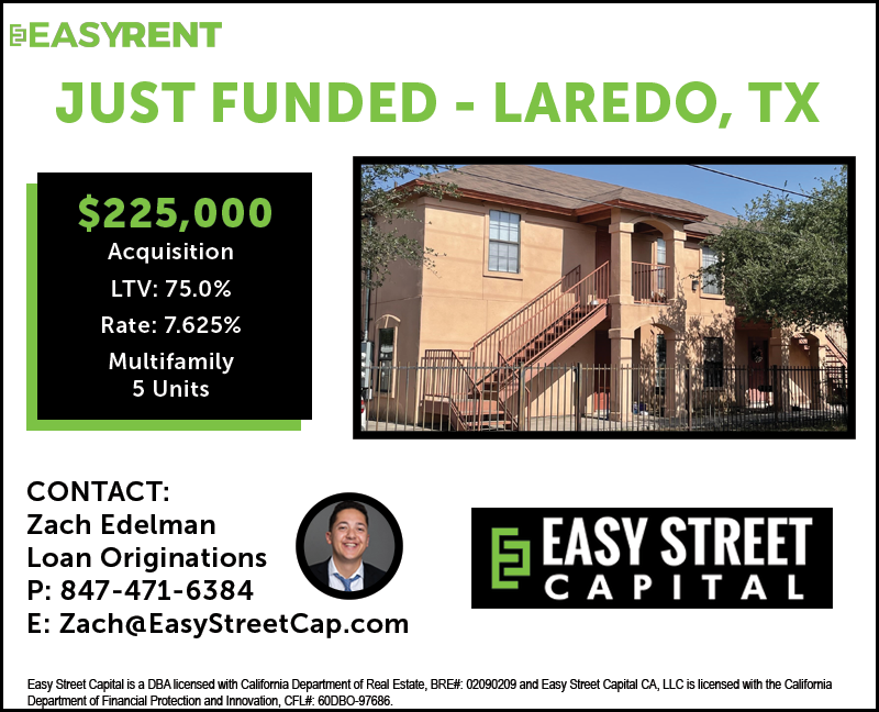 EasyRentESC's tweet photo. #JustFunded #MultifamilyMonday
5-Unit Multifamily down in Laredo, Texas.  Borrower is an experienced real estate investor adding here to her 45-door portfolio, primarily in the Laredo area.

#realestateinvesting #financialfreedom #multifamily
@ZachEdelmanESC @RobinSimonESC https://t.co/Pyt6wbUzqR