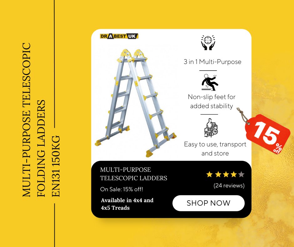 New Product of the Week!!! 🥳🥳🥳

Get your hands on both ladders with a huge discount! Available today (Monday) to Sunday 26th! 🤗

Both ladders are 15% for the rest of the week! 

Purchase the ladders here: drabestuk.com/products_drabe…

drabestuk.com/products_drabe…