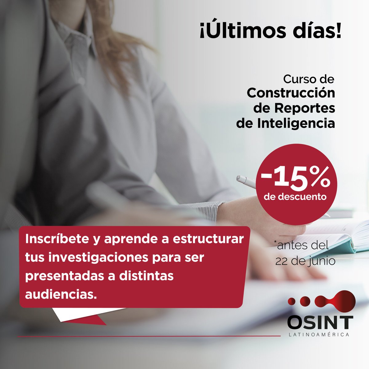 OSINTLatam's tweet photo. El curso Construcción de Reportes de Inteligencia te brinda las herramientas para jerarquizar información y cumplir con los objetivos que te solicitan en una investigación. https://t.co/mFO4voMxdF