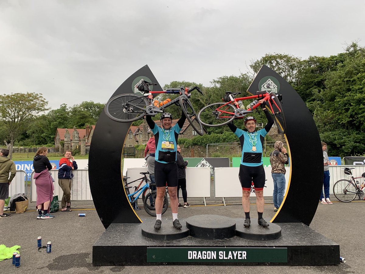 We did it - 1 dragon slayed <a href="/DragonRideWales/">Dragon Ride</a> 134miles, 11500ft of ascent in the beautiful (if hilly) #breconbeacons. All in aid of the amazing <a href="/hospicestclare/">St Clare Hospice</a>. You can still donate at #JustGiving justgiving.com/fundraising/la…