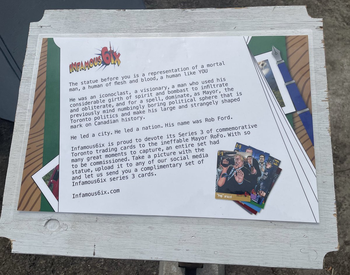 Infamous6ixTO's tweet photo. He led a city, he led a nation - his name was Rob Ford.
Meet & Greet now at Trinity - Bellwoods, Toronto, Ontario
Entire card series set available at https://t.co/7o0rUgSdfy
#robford #toronto #trinitybellwoods #the6 #infamous6ix #TOpoli #torontonews #localnewstoronto #art https://t.co/yYJRm4Brbl
