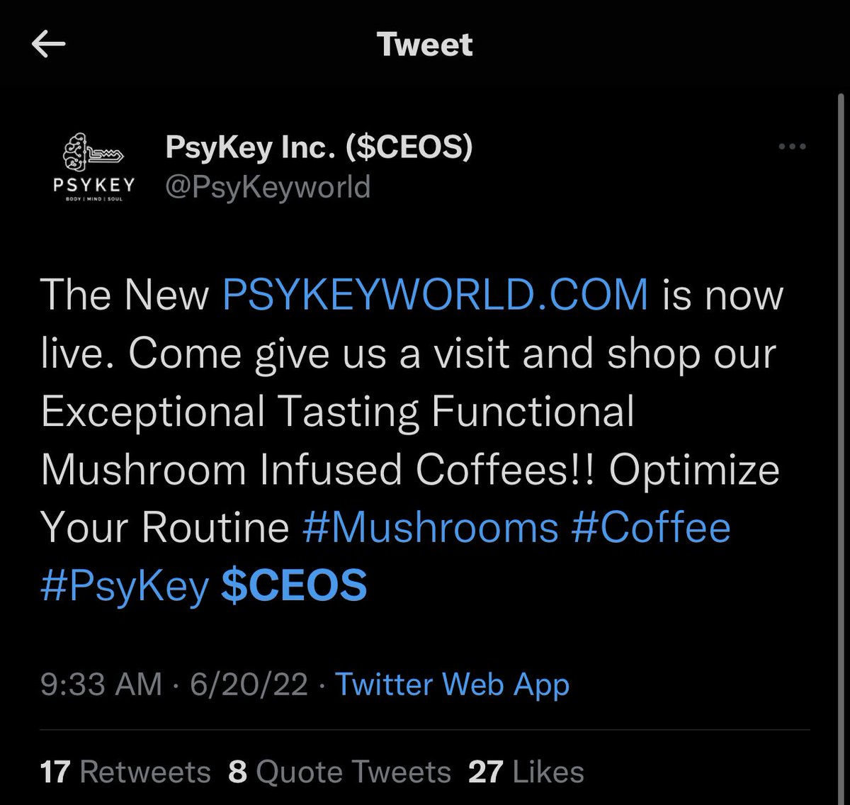paulie_trades's tweet photo. @moonmarket $CEOS Launched their new E-Commerce Website Today and began sales of their Functional 🍄 Coffee Products this morning. https://t.co/zi2tPUWZbJ