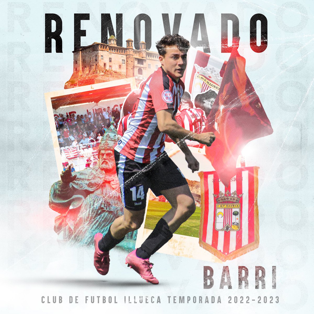 CFIllueca's tweet photo. RENOVACIÓN || ✍🏽🤝📝

👤BARRI. Brega, verticalidad y olfato goleador. Esta fue su carta de presentación en pretemporada. Y así se ha ganado a la afición del #PapaLuna. Volverá a hacer de las suyas. Seguro. 

¡¡¡Encantados de volver a contar contigo!!! 👏🏽🎩🔝
#AupaIllueca https://t.co/k7y9qwHVVx