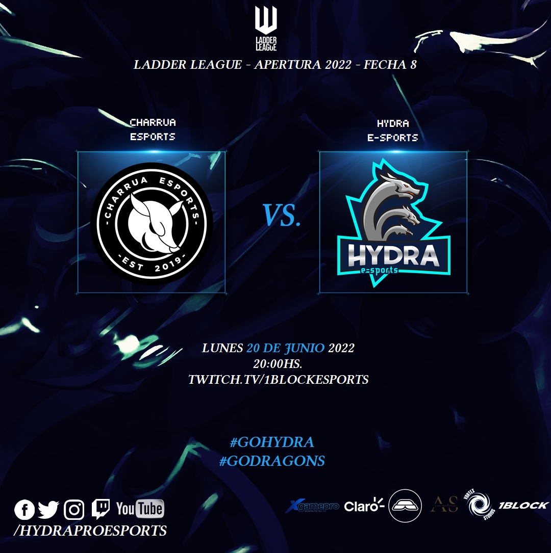 Despues de una dura derrota por parte de ambos, llegamos hambrientos contra uno de los grandes de Uruaguay!!

vs. <a href="/charruaesports/">Charrua eSports 🇺🇾</a>!!

Hoy 20:00 por las pantallas de <a href="/1blockesports/">1block esports</a> 👇🏻 
📺 twitch.tv/1blockesports 

AGRADECEMOS SU APOYO!!
#GoHydra
#GoDragons