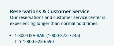NinaStollerLind's tweet photo. Hey @Amtrak, how do I get in touch with an actual person? Of the 2 numbers listed below, the first is always busy with no option to stay on the line and the second one appears to be disconnected. https://t.co/Llxxl7ZCs6