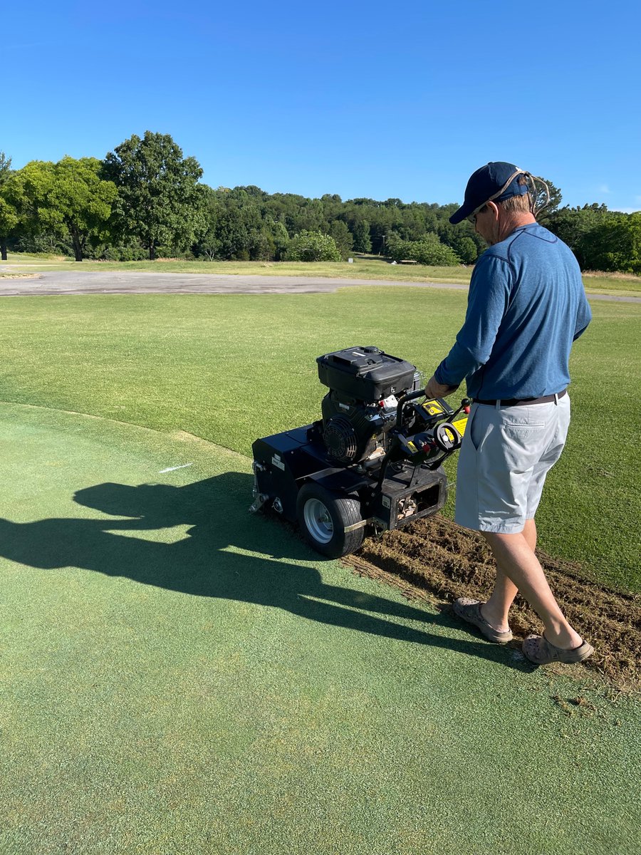 Will fraise mowing control #PoaAnnua in collars surrounding bentgrass greens? We shall see. Big thanks to @Proturfserv & @Hurley244 for their assistance with this new trial @ThreeRidges