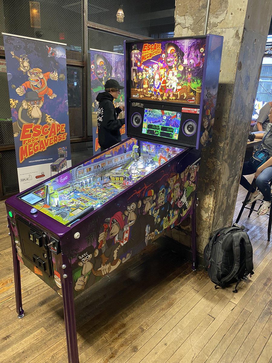 EscapeMegaverse's tweet photo. We just revealed the Escape from the Megaverse pinball machine!

Featuring over 100 Apes, Mutants, Dogs, Kodas and the DMT Mega Mutant!

Come see and play at Barcade New York tonight!!!

#MegaverseProject https://t.co/TwDtgcyty3