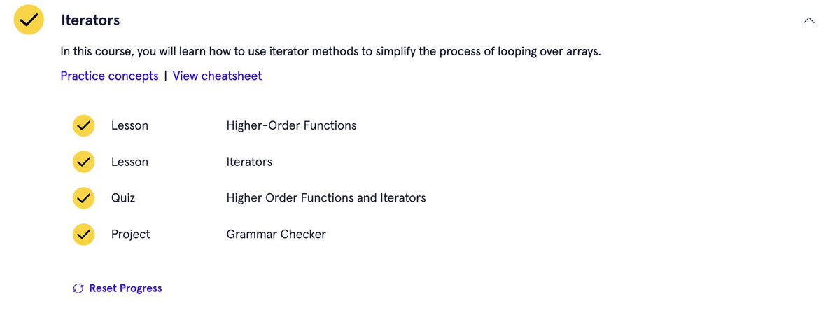 codewithval's tweet image. Day 5 of #100DaysOfCode. Happy to be back on the grind. Today I completed a lesson on codecademy about higher-order functions and iterators in Javascript.