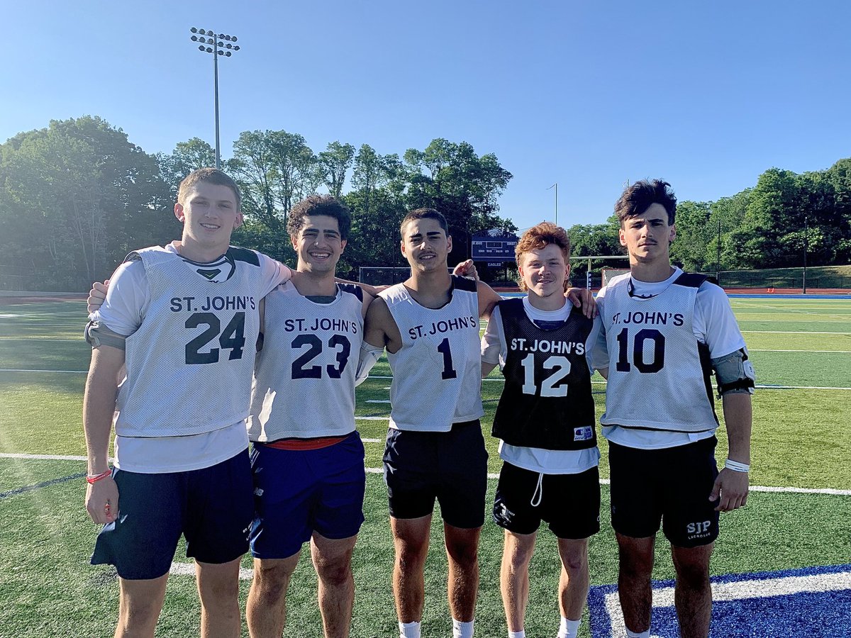 Ready for Tuesday’s Division 1 state championship game are ⁦<a href="/SJP_Lacrosse/">St. Johns Prep Lacrosse</a>⁩ senior captains (from left) Connor Kelly, Tim Haarmann, Tommy Sarni, junior attack Jimmy Ayers, and Charlie Wilmot. Eagles take on BC High at 5 p.m. at Worcester State. ⁦<a href="/sjpathletics/">SJP Athletics</a>⁩