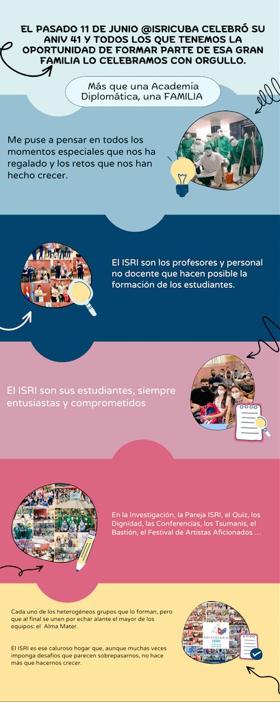 A pocos días de haber cumplido su 41 Aniv, <a href="/ISRICuba/">ISRI Cuba</a> comienza hoy las jornadas de Congreso de <a href="/FEUdeISRI/">Feu del ISRI</a> . Seguimos celebrando, construyendo, fortaleciendo y revolucionando nuestra familia💪
<a href="/ISRICuba/">ISRI Cuba</a> 
<a href="/FeuCuba/">FEU de Cuba</a> 
@jorgito_isri
#YaEstamosEnCongreso