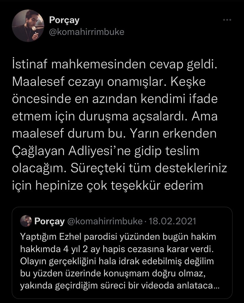 kafadagitiyor's tweet photo. 25 yaşındaki bir gencin geleceği,
özgürlügü, psikolojisi, mutluluğu, neşesi, eğitimi ve daha birçok şeyi elinden alındı.
Üzgünüm, leş kargası gibi bekleyenler
kazandı. Gücümüz de sözümüz de kalmadı ve Porçay en sonunda "Bitti! Dağılın." dedi. 
#freeporçay https://t.co/urihAtyU9i