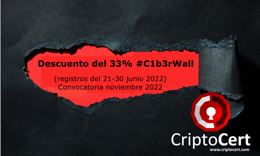 Por la celebración de <a href="/C1b3rWall/">C1b3rWall</a>, descuento del 33% en la certificación @CriptoCert Certified Crypto Analyst, 395€+IVA, del 21-30 junio 2022 (código #CriptoCertC1b3rWall2022) #C1b3rWall #C1b3rWall2022 

¡Regístrate para el examen de noviembre!

criptocert.com