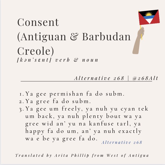 🧵Defining Consent with Caribbean Creole.

Starting with Antigua 
#consent #caribbean #language #creole #alternative268