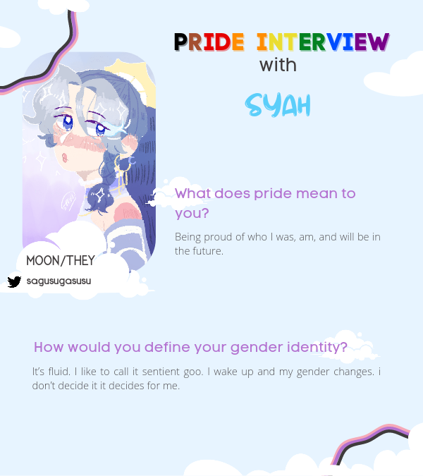 transrepzine's tweet photo. "There's no one way to express yourself",
Syah, one of our merch artists who identifies as genderfluid, talks to us about what Pride means to them for our #PrideInterview series. https://t.co/VnK8gYNibJ