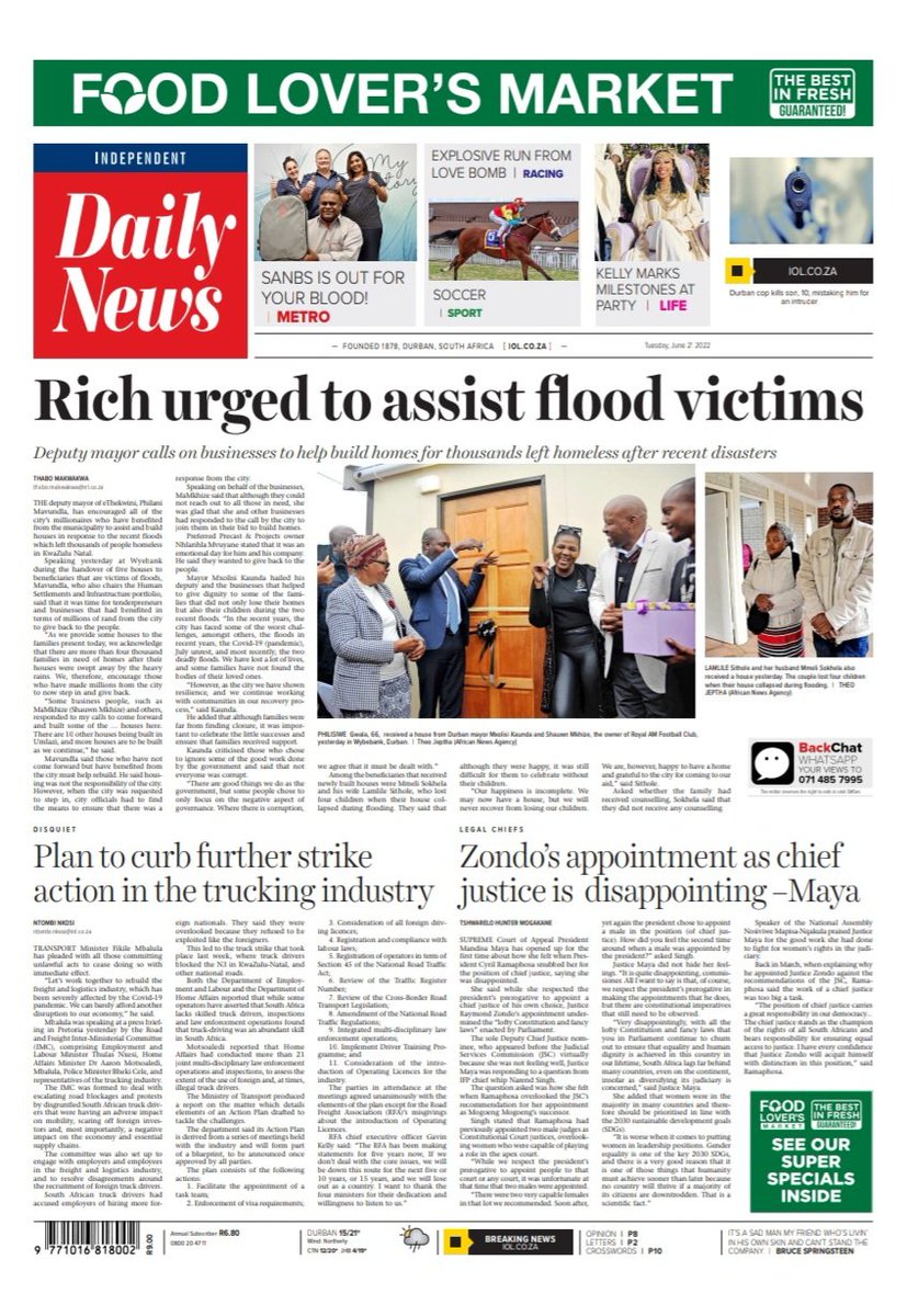 Must-read stories in our publication on June 21, 2022 #KZNFloods #DurbanFloods #eThekwiniMunicipality #Tenders… https://t.co/MFyiHwUk1f