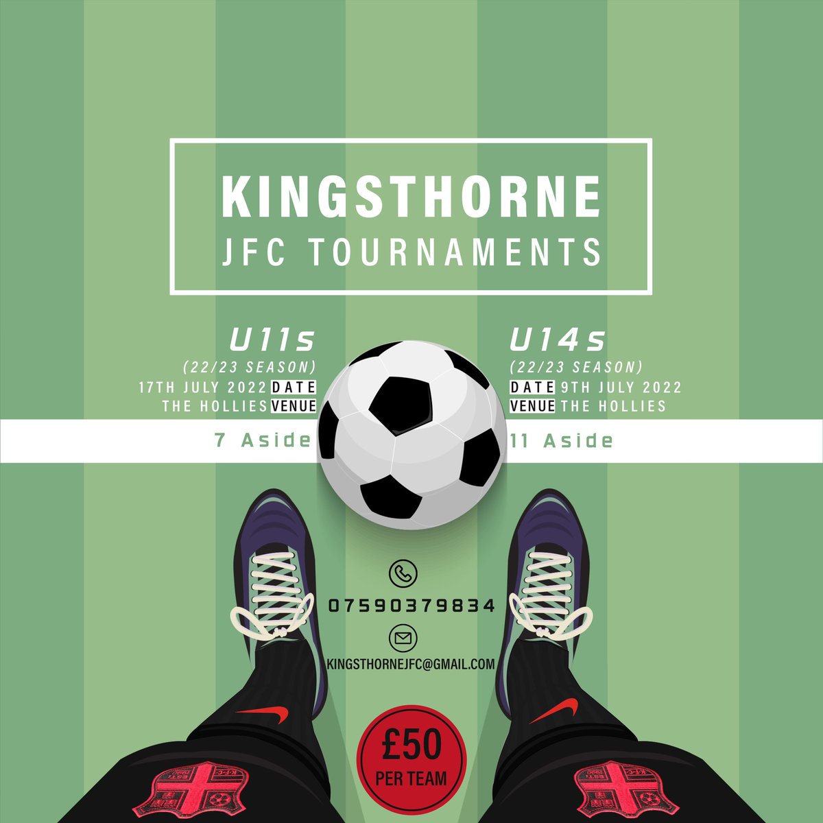 Kingsthorne JFC Tournament Dates 🔴⚫️

After the feedback from last year. Our annual Kingsthorne tournaments are here.

This year unfortunately we can only do 2 age groups so this years tournaments will be bigger and better than ever 👍⚽️

All details below. Message for more info