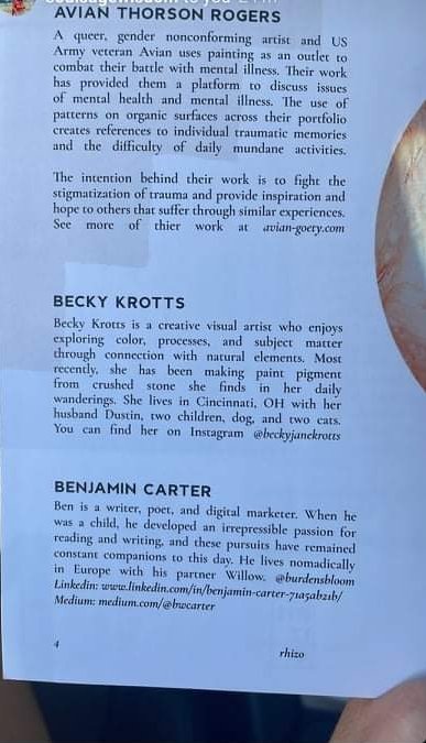 burdensbloom's tweet photo. Happy to share I was published in Rhizo magazine: a collection of art, photography, and writing from around the world. https://t.co/FkmjeniTcx
#WritingCommunity #writing #mediumwriters #medium #rhizo https://t.co/tHO25BLvbz