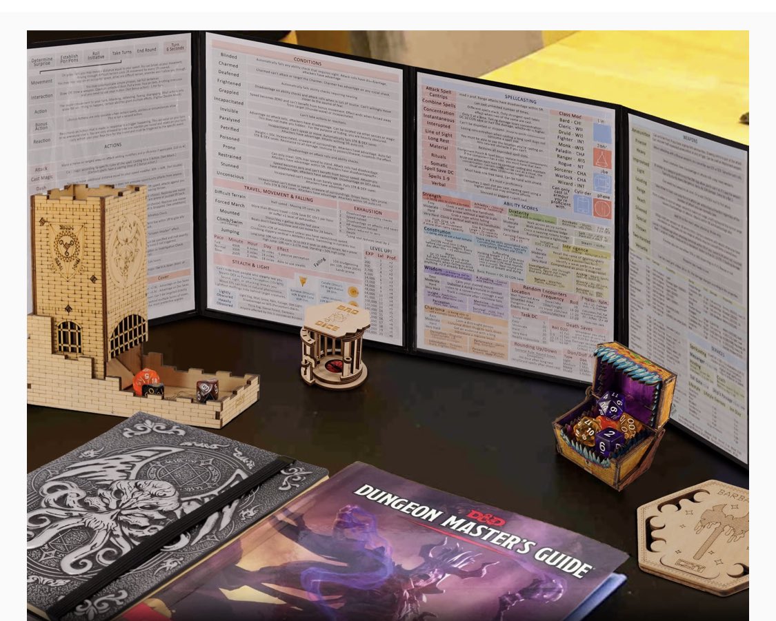 Imagine a world where behind the DM screen was this orderly. Mine is wild. A lot of “just in case” pens markers pencils. Scissors because 🤷🏻‍♀️ dice tray, four sets of dice too many….. #dnd #behindthescreen #podcast