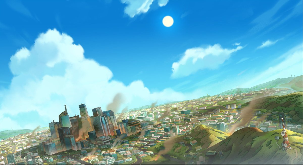 Got to paint this big city shot from #Amphibia S3 All In
BG design by <a href="/britneythoreson/">Britney Thoreson</a> 
Art Directed by <a href="/SunJae1_Lee/">Sun Jae Lee | Looking For Work</a> and <a href="/AmyQHuang/">⭐️Amy Huang ⭐️</a>