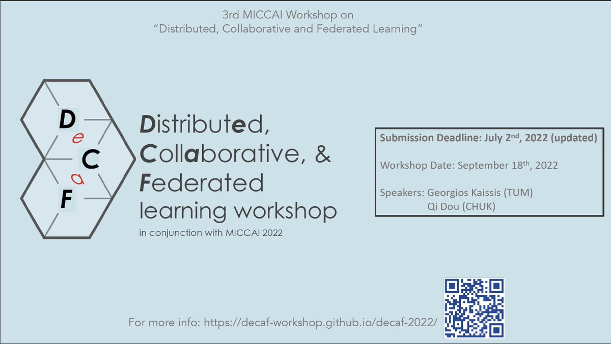 The DeCaF workshop submission deadline has now been extended to 2nd July! Please join us and submit your work! #MICCAI2022