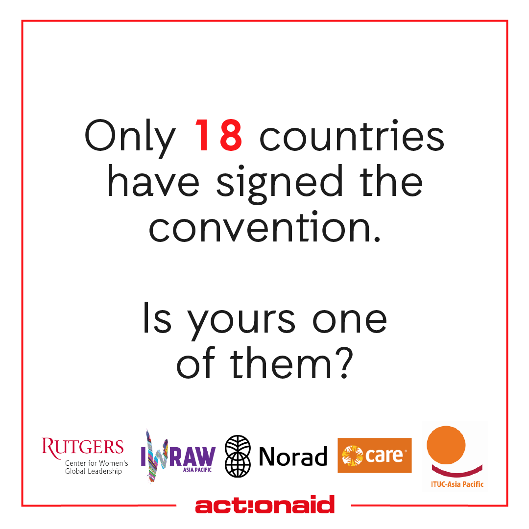 June 21 marks the anniversary of the adoption of <a href="/ilo/">International Labour Organization</a>  Convention 190, which was adopted in 2019.

Today we join our allies, <a href="/ActionAid/">ActionAid</a>, <a href="/CAREGlobal/">CARE International</a>, <a href="/itucasiapacific/">ITUC-Asia Pacific</a>, <a href="/IWRAW_AP/">IWRAW Asia Pacific</a>, and others in celebrating this occasion and calling on all countries to #RatifyILO190.