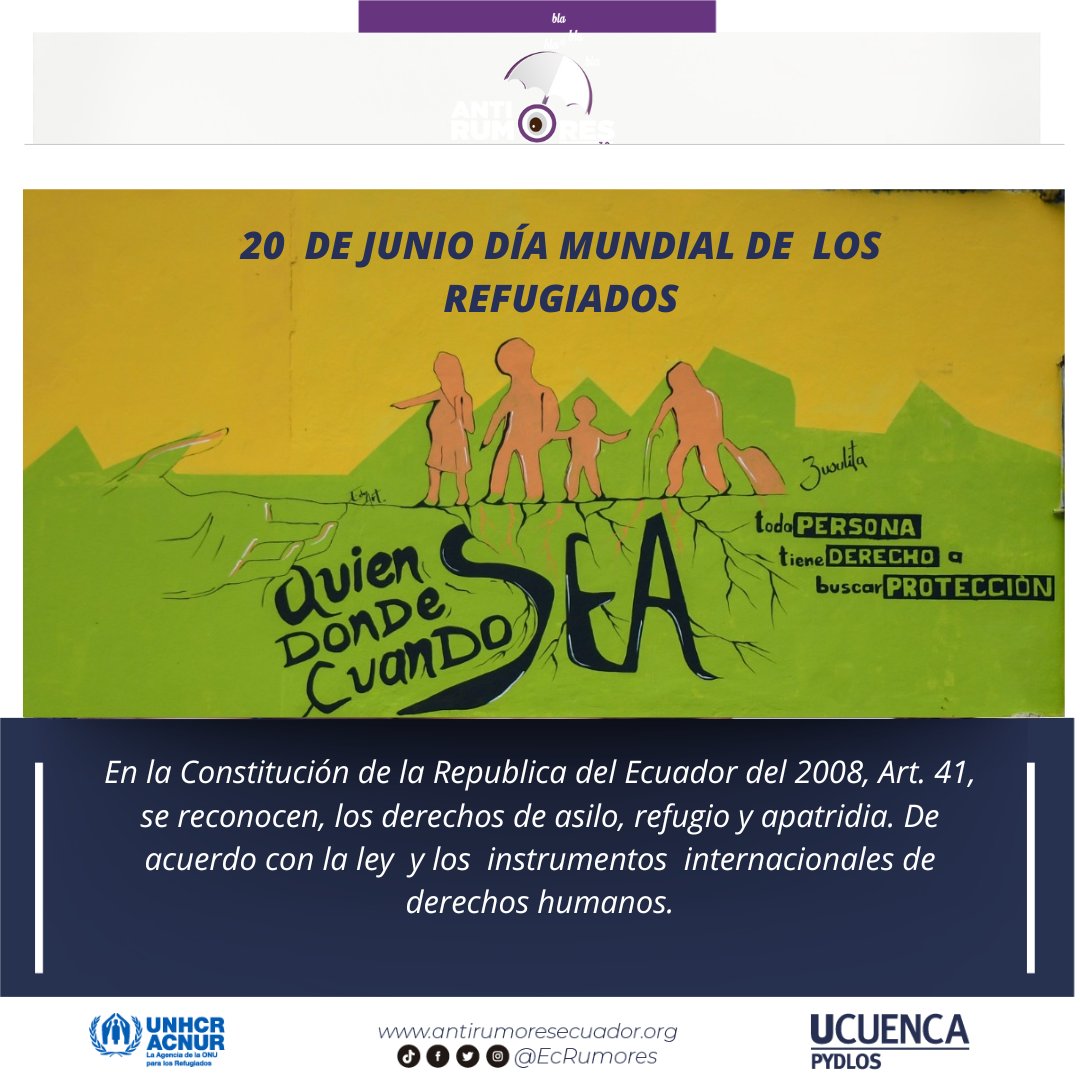EcRumores's tweet photo. El 17 de agosto de 1955 Ecuador ratificó la Convención de Ginebra de 1951, está comprometido a garantizar la protección internacional de las personas refugiadas y asegurar el respeto de sus derechos fundamentales. #Pydlos @gbassu @ACNUREcuador @HIAS_ECUADOR @AvsiEcuador https://t.co/IrZj7r4IzP