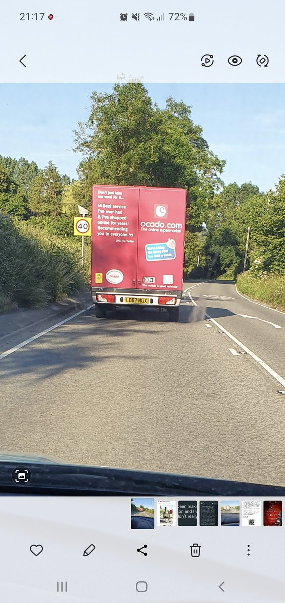 RoxStarlet's tweet photo. @Ocado whoever was driving your van in Bathford today at 18:55 nearly crashed into me! https://t.co/18I0keHg61