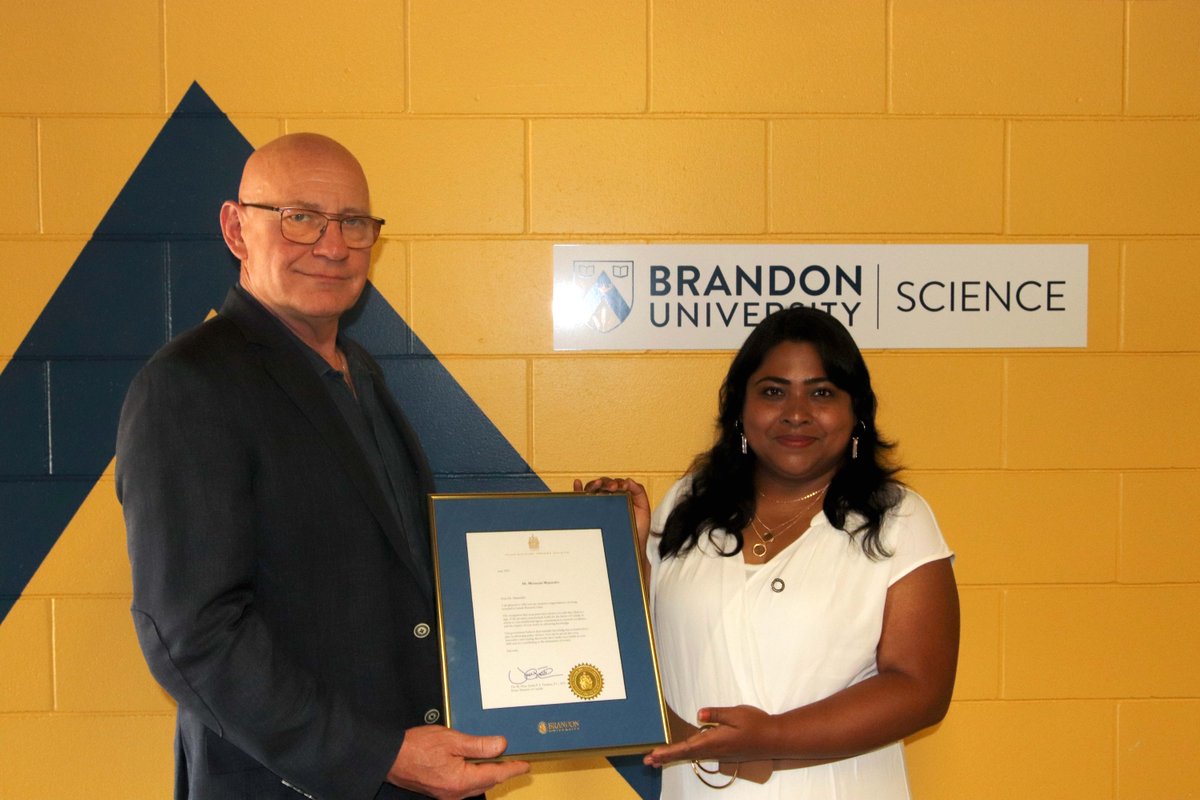 BrandonUni's tweet photo. We're delighted for BU's Mousumi Majumder, who is the recipient of a letter and pin from Prime Minister Justin Trudeau, congratulating her on her Canada Research Chair appointment. She was joined by members of BU's senior administration to mark the occasion. https://t.co/r5nVgfak9t