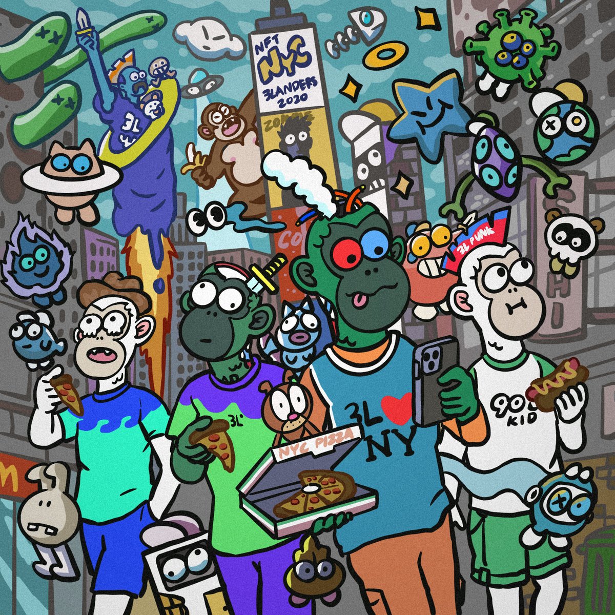 GM❤️GN 🍕🌭🍩
The Ape Gang is ready to go for the Hearts in 3Land party at #NFTNYC .

Dreamers 8164, 8389, 5390, 7065

<a href="/3LandersNFT/">3Landers 👀</a> #3l4l #3Landers