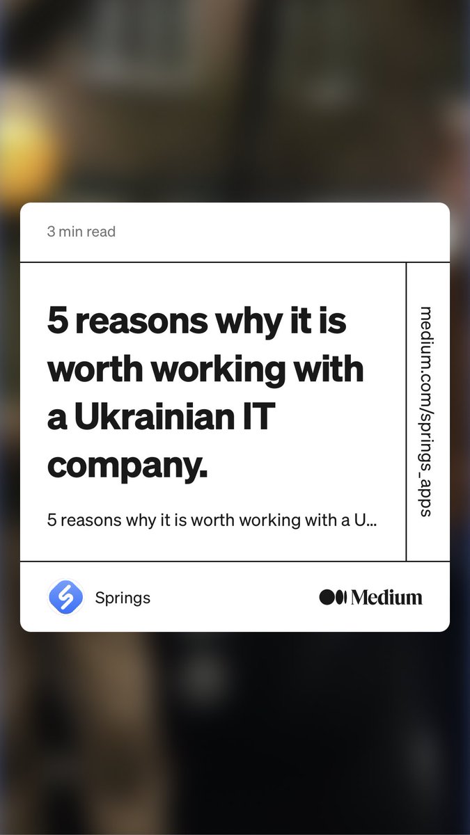 AppsSprings's tweet photo. “5 reasons why it is worth working with a Ukrainian IT company.” by Springs
https://t.co/mC5eCUdPXa https://t.co/6mE64sLKq2