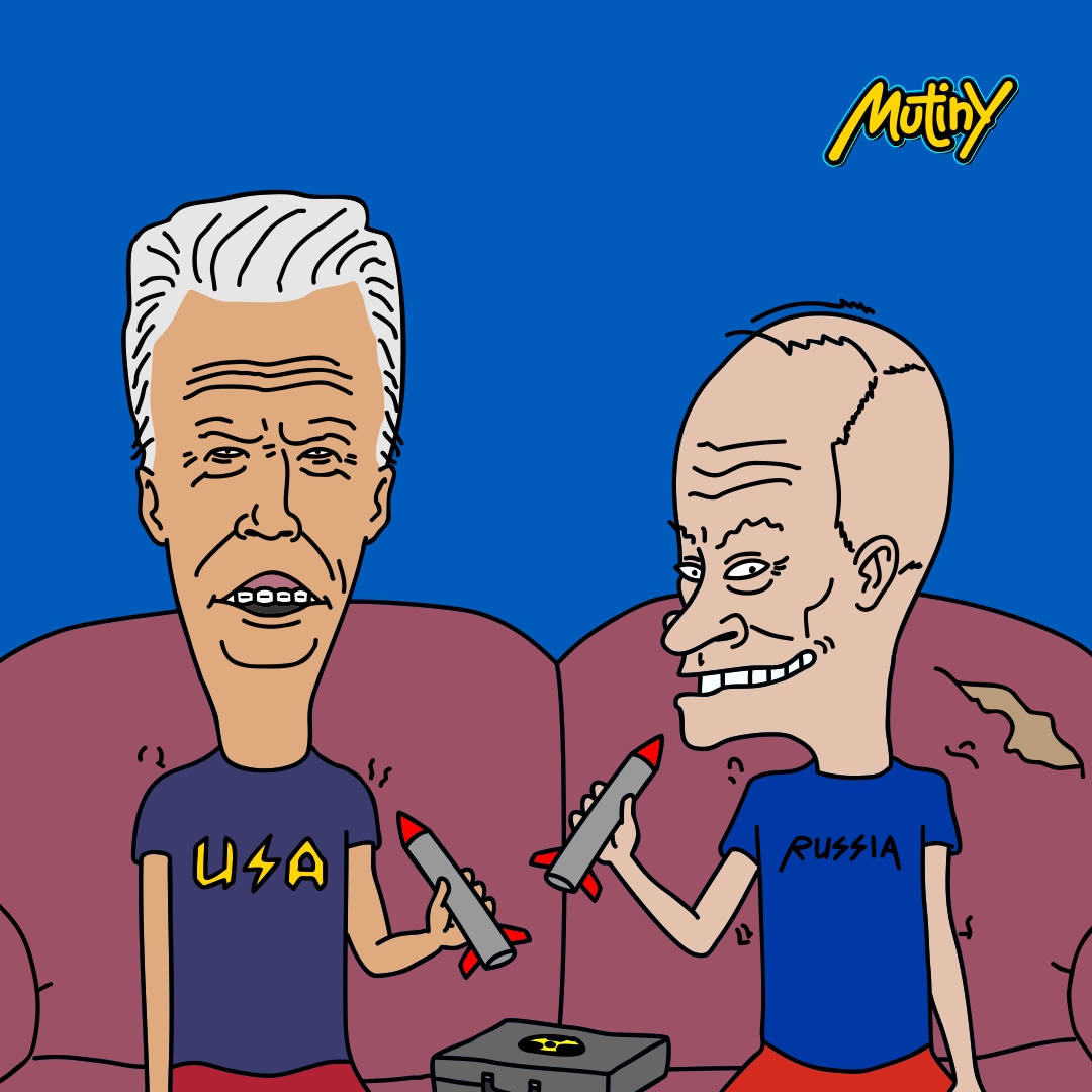 MutinyOnShip's tweet photo. Can't wait for #BeavisAndButthead do the Universe!

Sorry @MikeJudge but your guys look a lot like someone…

#JoeBiden #VladimirPutin #DoTheWorld https://t.co/fe0uF3JsNp