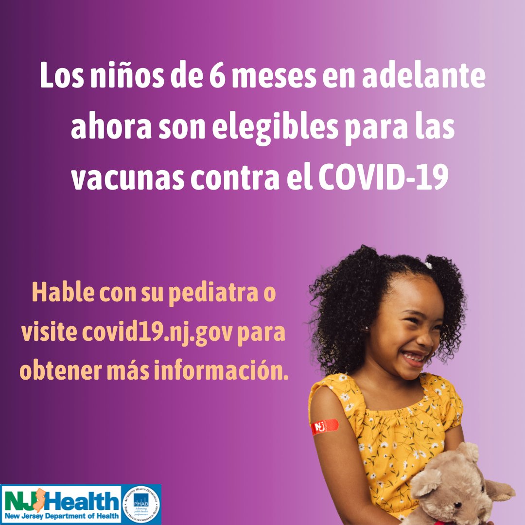 The CDC has now approved Pfizer and Moderna COVID-19 vaccines for kids 6 months and older. 

To learn more visit nj.gov/health/news/20…

Find a vaccine site near you at covid19.nj.gov