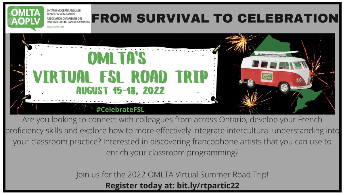 Are you looking to connect with colleagues from across #Onted, develop your French proficiency skills, and explore how to integrate intercultural understanding into classroom practice? Join #OMLTA for the 2022 Virtual Summer Road Trip! Register now: bit.ly/rtpartic22.