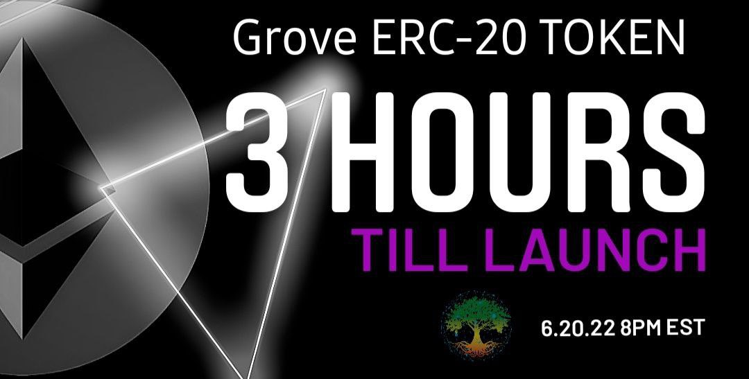 GroveToken's tweet photo. Only 3 hours left until #GroveToken #ERC20 launch! Get excited!!!!! 

How excited are you about farming being available day 1? https://t.co/MEnD6t3Ias