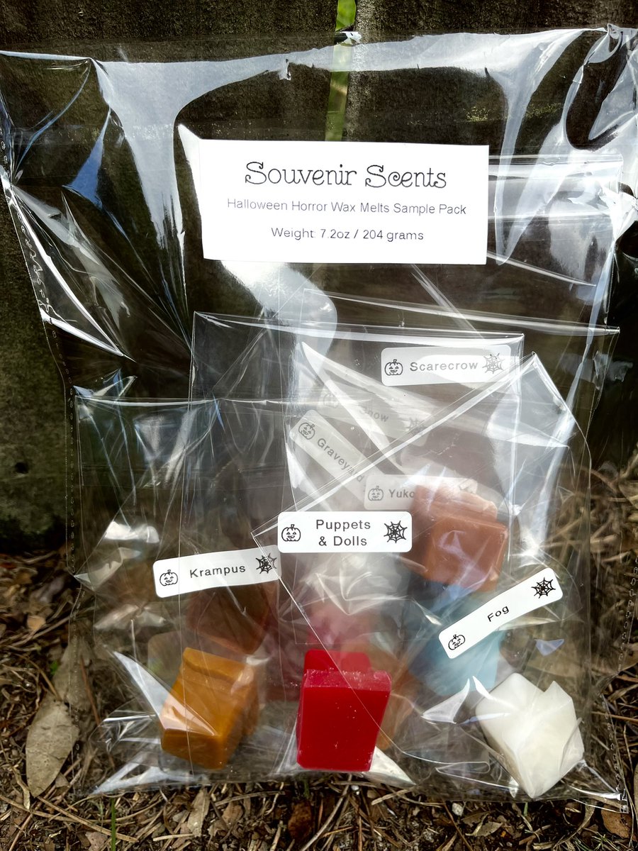 Giveaway: Like and RT for your chance to win one of our Halloween Horror Collection Wax Melts Sample Packs, they include a sample of all 8 Halloween Horror scents we currently sell. We have several of these to give away over the next few days!