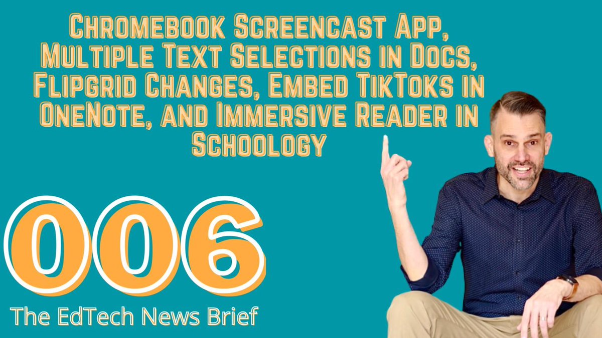 New #TheEdTechNewsBrief Episode!

📺 #Chromebook Screencast App
📝 Multiple Text Selections in #GoogleDocs
🟢 @Flipgrid Topic/Title Changes
🟣 Embed TikToks in <a href="/msonenote/">Microsoft OneNote</a>
📖 #ImmersiveReader in <a href="/Schoology/">Schoology</a>

📹 youtube.com/watch?v=n4B0c6…
🎧 directory.libsyn.com/episode/index/…