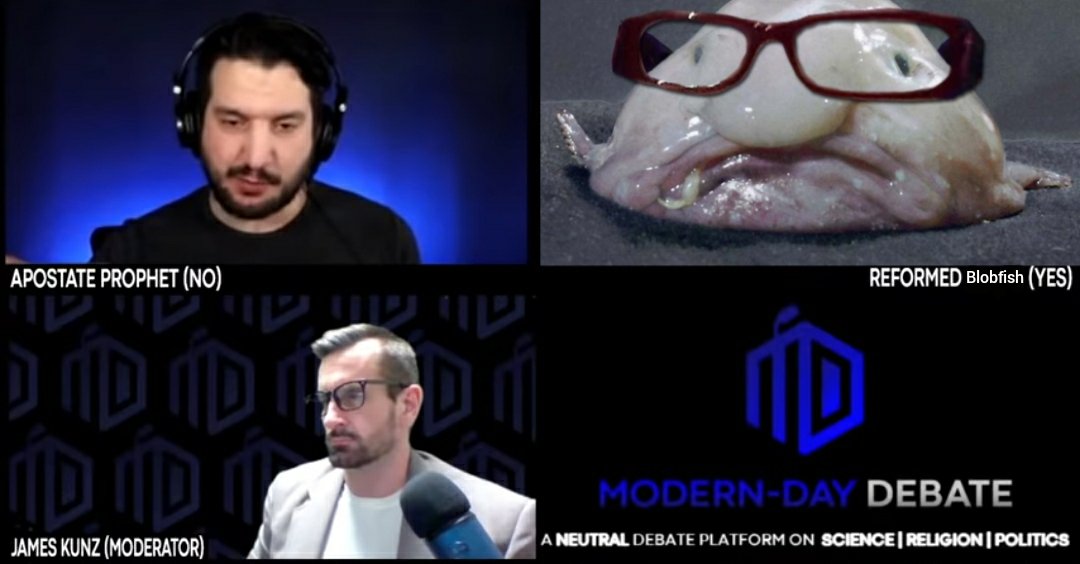 ForApostate's tweet photo. @ImTheAnonymouse @ModernDayDebate @VaushV Apus: "According to the Bible which is the word of God, God's name is YHWH and not Allah which proves Izlam is false."
Modern day debate: "How can you respond to that mr blobfish?" https://t.co/A2PBbirRIp