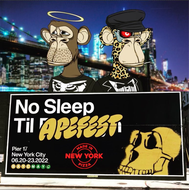 Friends it’s our unique privilege to be the Pizza partner for our friends at <a href="/BoredApeYC/">Bored Ape Yacht Club 🍌</a> at #APEFEST2022 this week. If you’re a fellow Ape holder come say hello. We will be whipping out hot, fresh slices for our fellow community members! Gonna be an EPIC week!#BAYC #nftnyc
