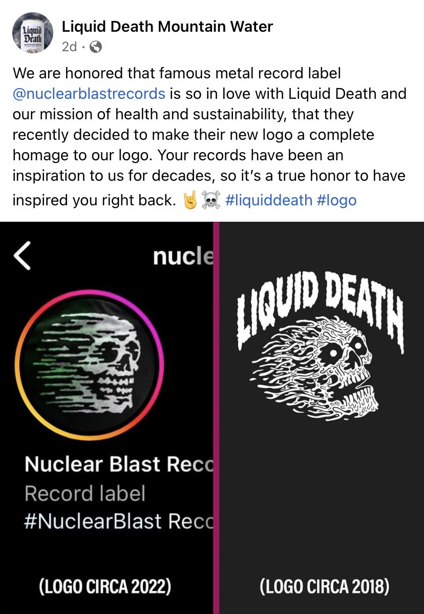 Lmao the edgy carbonated water brand is pitching a fit because an actual record label also has skull artwork