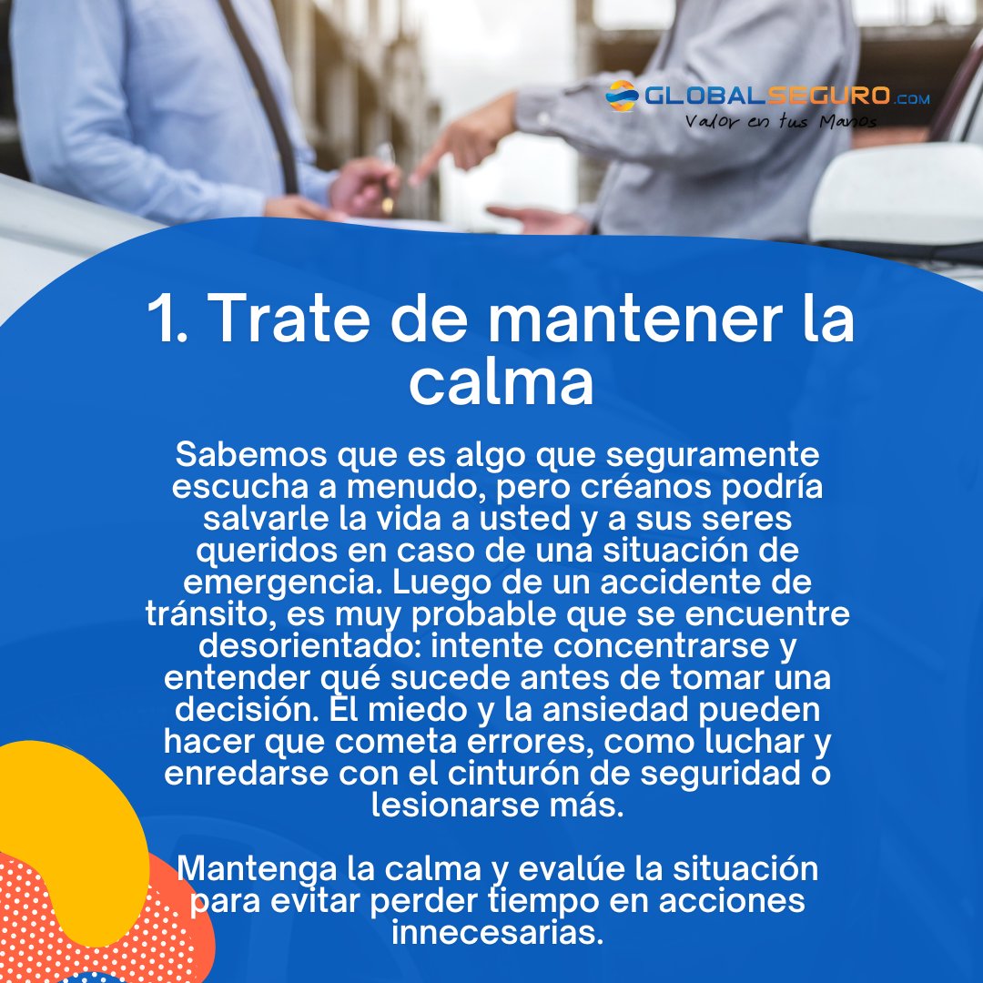GlobalSeguro's tweet image. Esperamos que nunca tengas un accidente de tránsito. Pero es importante que leas algunas recomendaciones de cómo actuar en esa situación.

¿No tiene una póliza contra accidentes de tránsito o tiene alguna consulta? Contáctenos y reciba asesoría personalizada.
