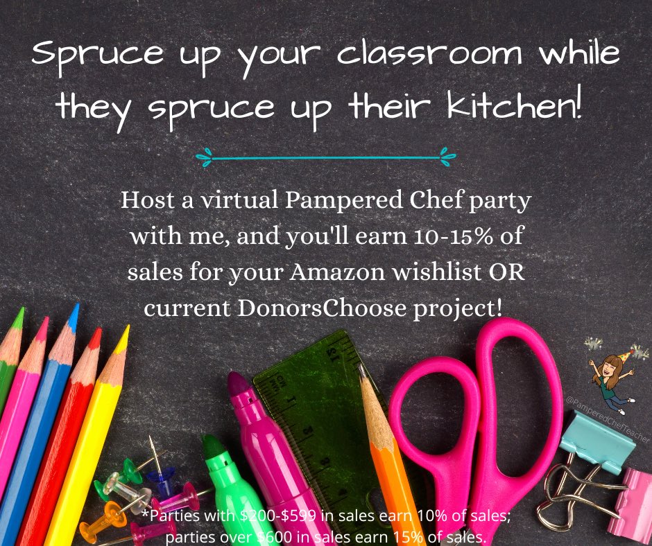 If you’re a fellow #teacher, I’d love to throw you a virtual #PamperedChef #fundraiser to help you get classroom supplies! #DonorsChoose #clearthelist #clearthelists #MakeADifference #payitforward #givebackchallenge #giveback #teachertwitter #teachershelpingteachers #TeacherLife