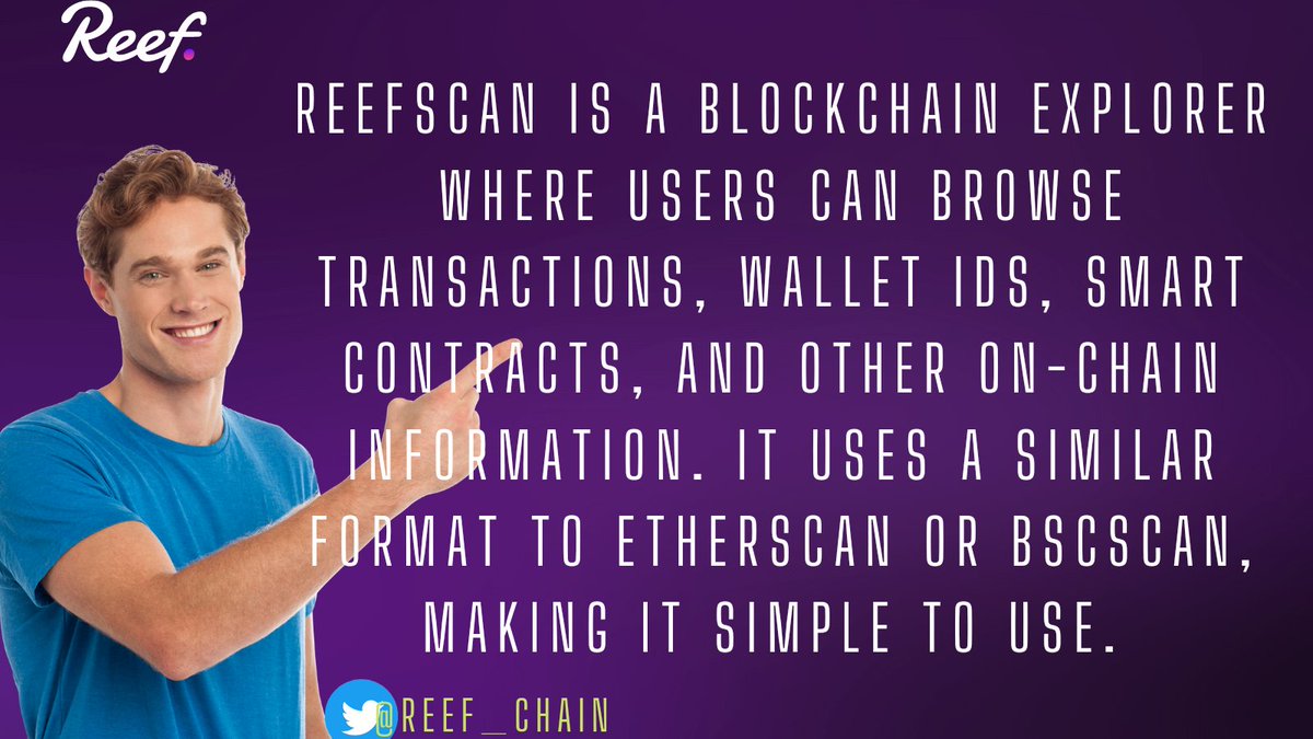 preshicezy's tweet image. #ReefScan is a blockchain explorer where users can browse transactions, wallet IDs, smart contracts, and other on-chain information. It uses a similar format to Etherscan or BscScan, making it simple to use. 

#Reefchain #Reefscan #buildonreef 

#ctbot Adrop RAM 0.5 Trx 50