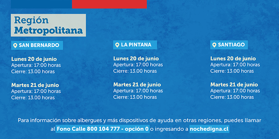 MinDesarrollo's tweet photo. 🔵 Activamos el #CódigoAzul en las regiones Metropolitana y del Biobío debido a las condiciones meteorológicas.  
➡️Para información sobre albergues llama gratis al Fono Calle 800 104 777 opción cero o en https://t.co/vjNgVjSq33 https://t.co/1WHYN41JvE