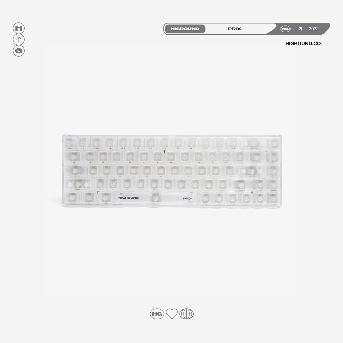 higround's tweet image. Introducing a new design intended to focus on the beauty of the components. Full transparent frame, switches, and keycaps. Stocked with TTC Silent Glacier switches for a stealth typing experience. 

PRIX x Higround
June 24 12PM PT
higround.co