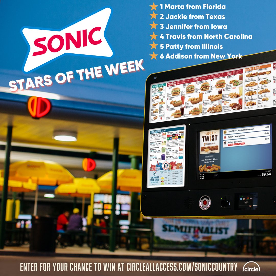 CircleAllAccess's tweet photo. Congrats to our @sonicdrivein Stars of the Week for winning a $25 SONIC gift card + swag pack!🥳⁠
⁠
Head over to https://t.co/GBrj0gjT4a each week for your chance to win &amp; tune in to #OpryLive Saturdays at 9/8c pm for more chances to win!

#SONICountry #ThisIsHowWeSONIC https://t.co/CQg2PrZ2bj