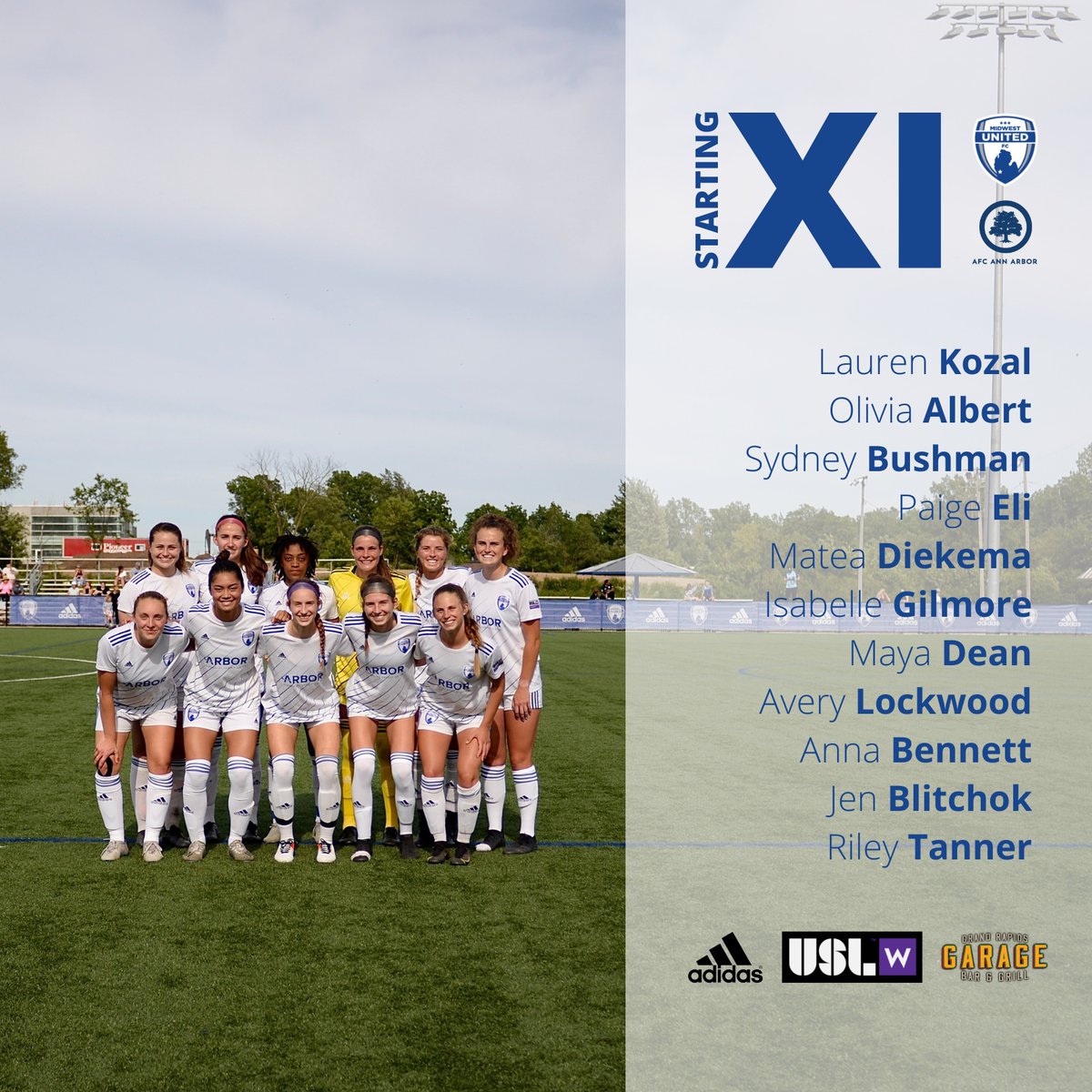 mufcusl's tweet photo. Here is your STARTING XI for tonight’s match against AFC Ann Arbor! Let’s go, ladies! 🔵
#MidwestUnitedFC #WeAreUnited #USLW #MIDvANN https://t.co/2XGE0q9cEj