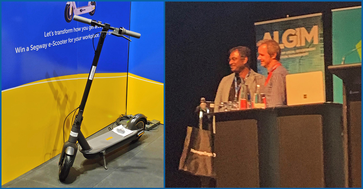 bcitnz's tweet photo. CONGRATULATIONS TO #KAPITIDISTRICTCOUNCIL! Here's Kris (#ManageEngineNZ) giving Keith the #Segwayescooter prize at last weeks #ALGIM event. Keith won the $1200 prize on behalf of his organisation. We hope the #escooter makes the office coffee run/around town meetings easier https://t.co/dR9nvz1lPB