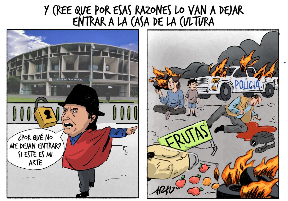 artupolitics's tweet photo. Que no les dejan mostrar su arte. #AsambleaNacional #ParoEcuador2022 #paronacionalecuador2022 #CasaDeLaCultura #QueLaUAbraLaPuerta #EstadoDeExcepcion #caricatura https://t.co/3o0cLMNEpy