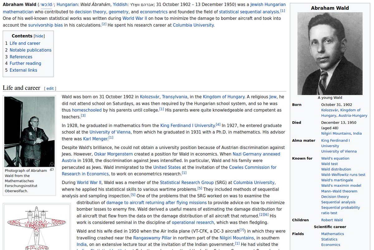 LGcommaI's tweet photo. #WaldCumulativeSums-1
[#Classics
#HistoryOfMathematics
#Mathematics
#WaldSequentialTests]

"Annals of Mathematical #Statistics 15(3), 283–296 (September 1944)

On Cumulative Sums of Random Variables

#AbrahamWald[1902–1950]"

M.t. 'Über kumulative Summen von Zufallsvariablen' https://t.co/H7RBrJrMDy