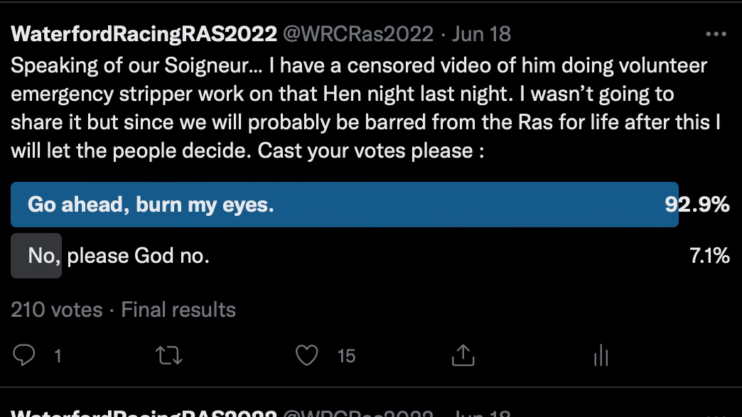 Actually we might have one loose end to tie up. 200 of you magnificent perverts want to see the footage of arguably the best night stage in RAS history. It's with the lawyers and censors to see if we can edit it for human consumption. There won't be much left if we do. Stay tuned